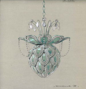 The original archive drawing of the Art Deco Bourgeon Chandelier from Baguès Paris